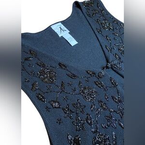 Vintage JK America Beaded Black Sleeveless Sweater Women’s 18 20 Open Knit Cozy